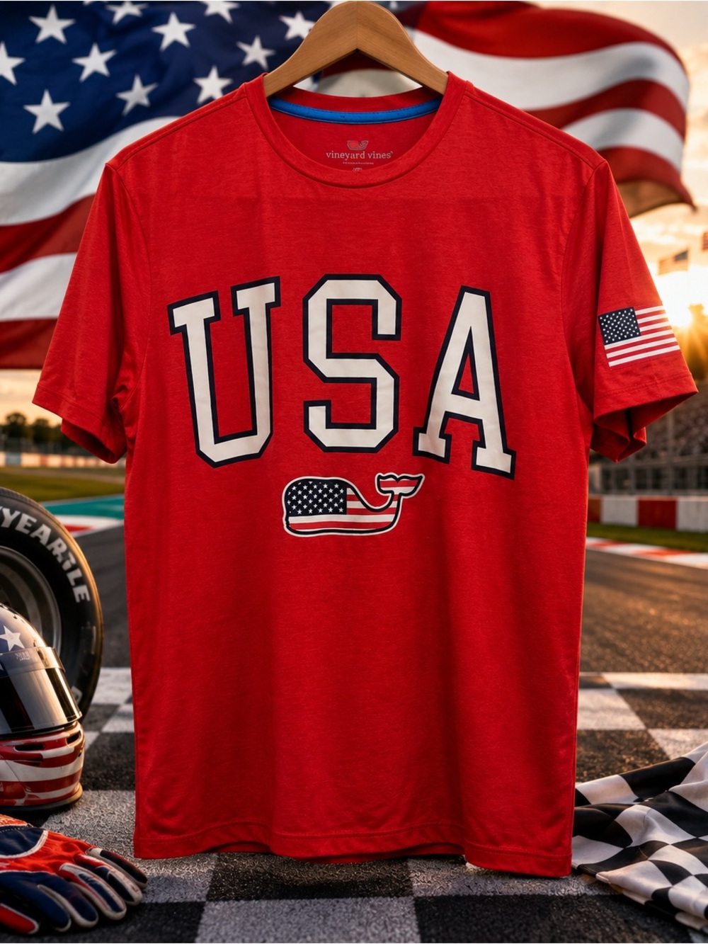 USA Patriotic T-Shirt & Handmade Bracelet Set | Red, White & Blue Americana Bund